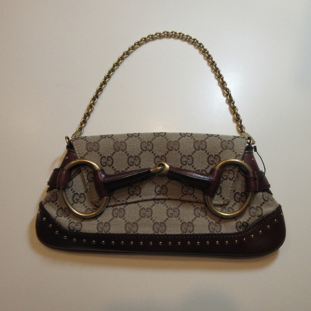 Gucci GIGI Canvas Studded Horsebit Clutch Active